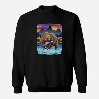 Grizzly Bear Catching Salmon Alaska Fishing Nature Lover Sweatshirt | Crazezy