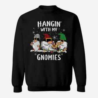 Hangin' With My Gnomies Three Gnomes Christmas Buffalo Plaid Sweatshirt | Crazezy UK