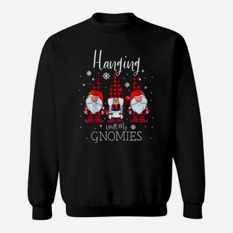 Hanging With My Gnomies Christmas Buffalo Plaid Garden Gnome Raglan Baseball Tee Sweatshirt | Crazezy