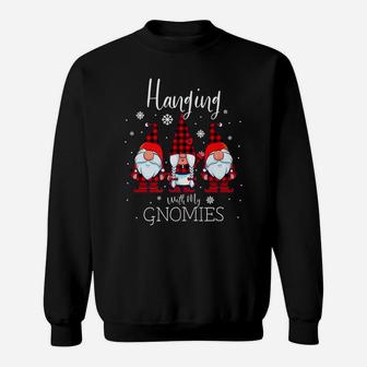 Hanging With My Gnomies Christmas Buffalo Plaid Garden Gnome Sweatshirt | Crazezy