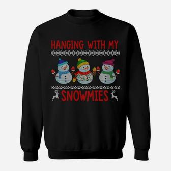 Hanging With My Snowmies Ugly Christmas Pajama Matching Sweatshirt Sweatshirt | Crazezy