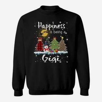 Happiness Is Being A Gigi Christmas Tree Leopard Plaid Snow Sweatshirt | Crazezy CA