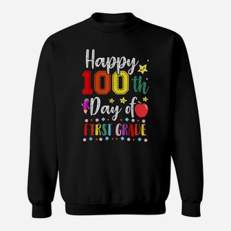 Happy 100Th Day Of First Grade Colorful Teacher And Student Sweatshirt | Crazezy AU