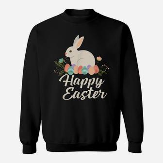 Happy Easter Bunny Tee Gift Easter Egg Nest Flower Tee Sweatshirt | Crazezy UK