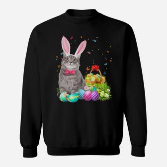 Happy Easter Cute Bunny Cat Eggs Basket Men Women Funny Gift Sweatshirt | Crazezy