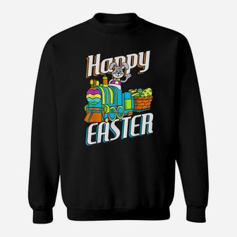 Happy Easter Rabbit Bunny Egg Hunting Train Basket Gift Sweatshirt | Crazezy