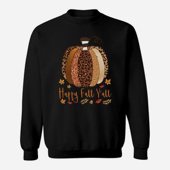 Happy Fall Y’All Pumpkin Leopard Print Thanksgiving Autumn Sweatshirt Sweatshirt | Crazezy