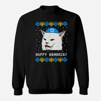 Happy Hanukcat Smudge Cat Hanukkah Sweatshirt - Monsterry