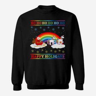 Happy Holigays Rainbow Ugly Christmas Lgbt Gay Pun Xmas Gift Sweatshirt Sweatshirt | Crazezy AU