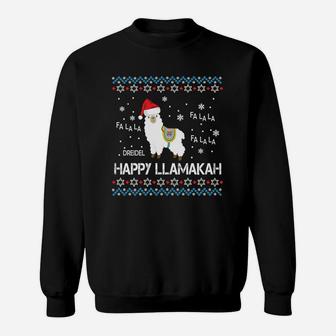 Happy Llamakah Sweatshirt Funny Ugly Hanukkah Xmas Llama Sweatshirt | Crazezy