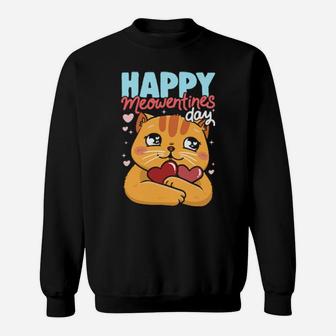 Happy Meowentine's Day Cat Valentine's Day Heart Cats Sweatshirt - Monsterry DE