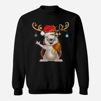 Hedgehogs Xmas Reindeer Santa Hat Hedgehog Sweatshirt - Monsterry UK