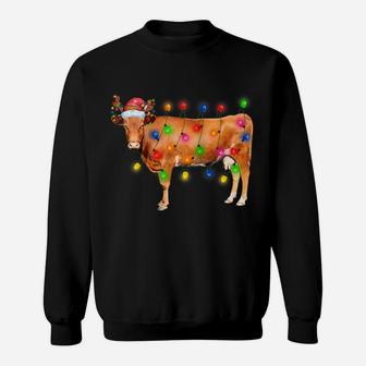 Heifer Cow Christmas Lights Funny Santa Hat Merry Christmas Raglan Baseball Tee Sweatshirt | Crazezy CA