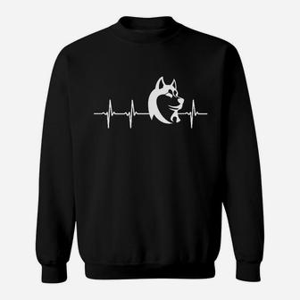 Herren Sweatshirt Husky & Herzschlag Design Schwarz - Seseable