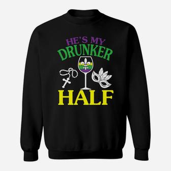 Hes My Drunker Wine Bling Beads Wine Half Mardi Gras Sweatshirt - Thegiftio UK