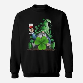Hippie Gnome Drinking Wine With Shamrock St Patrick's Day Sweatshirt | Crazezy