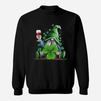 Hippie Gnome Drinking Wine With Shamrock St Patrick's Day Sweatshirt - Thegiftio UK