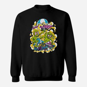 Hippie Psychedelic Cottagecore Mushrooms Trippy Aliens Ufo Sweatshirt | Crazezy