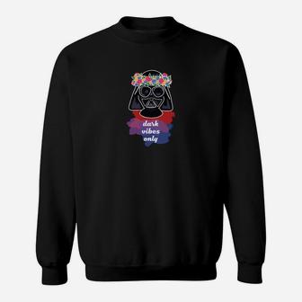Hippie-Skull Sweatshirt Schwarz mit Dark Vibes Only Aufdruck - Seseable