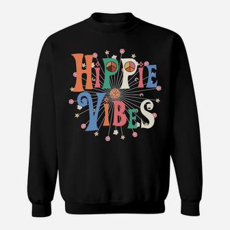 Hippie Vibes Peace Sign Love Happiness Rainbow Hearts Stars Sweatshirt | Crazezy CA