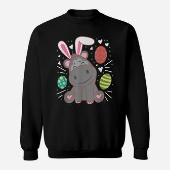 Hippo Wearing Rabbit Bunny Ears Funny Easter Sunday Sweatshirt | Crazezy
