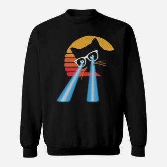 Hipster Cat Laser Eyes Sweet Distressed Sun Fun Eighties Sweatshirt - Monsterry UK