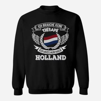 Holland-Liebhaber Sweatshirt Schwarz mit Spruch 'Therapie in Holland' - Seseable