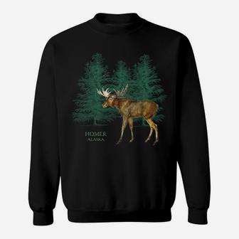 Homer Alaska Moose Lovers Trees Vintage-Look Souvenir Sweatshirt | Crazezy