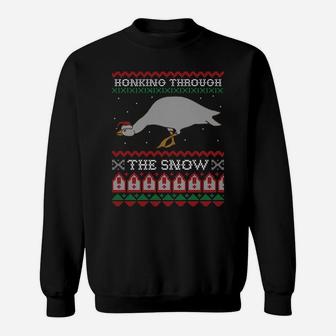 Honking Through The Snow Goose Ugly Christmas Sweater Honk Sweatshirt | Crazezy UK