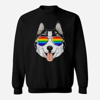 Husky Gay Pride Flag Lgbt Rainbow Sunglasses Husky Sweatshirt - Monsterry