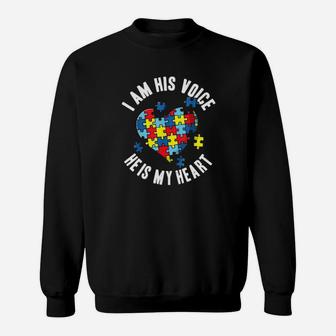 I Am His Voice He Is My Heart Cute Autism Awareness Sweatshirt - Monsterry