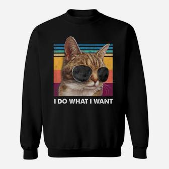 I Do What I Want Cat Lovers Sunglasses Retro Vintage Funny Sweatshirt | Crazezy AU