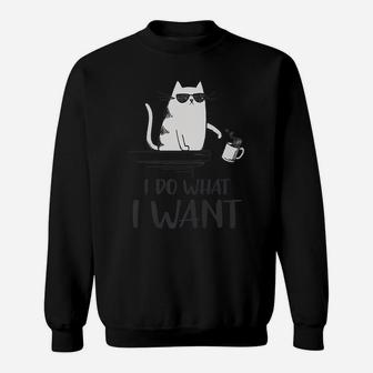 I Do What I Want Funny Cat Lovers Sweatshirt | Crazezy
