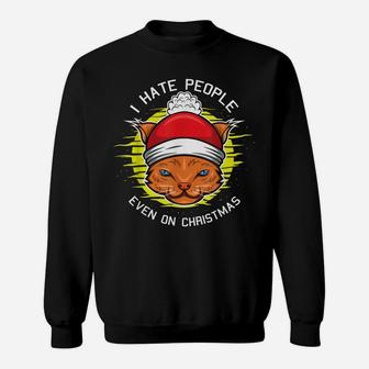 I Hate People Christmas Funny Cat Kitten Lovers X-Mas Sweatshirt | Crazezy AU