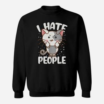 I Hate People Middle Finger Funny Cat Lovers Sweatshirt | Crazezy DE