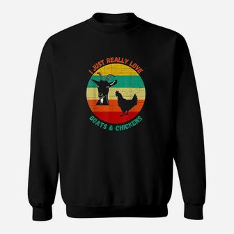 I Just Really Love Goats And Chickens Farmer Retro Sunset Sweatshirt | Crazezy AU