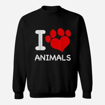 I Love Animals With Heart Paw Print For Pet Lovers Sweatshirt | Crazezy DE
