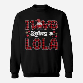 I Love Being Lola Red Plaid Hearts Gnome Valentine's Day Sweatshirt | Crazezy CA