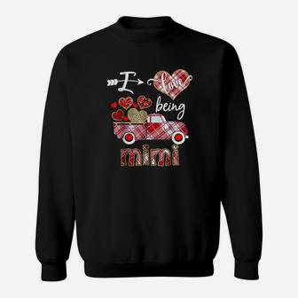 I Love Being Mimi Red Plaid Truck Hearts Valentines Day Sweatshirt - Monsterry CA