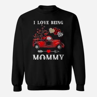 I Love Being Mommy Red Plaid Truck Hearts Valentines Day Sweatshirt - Monsterry UK