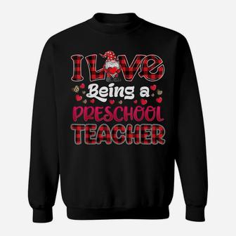 I Love Being Preschool Teacher Hearts Gnome Valentine's Day Sweatshirt | Crazezy