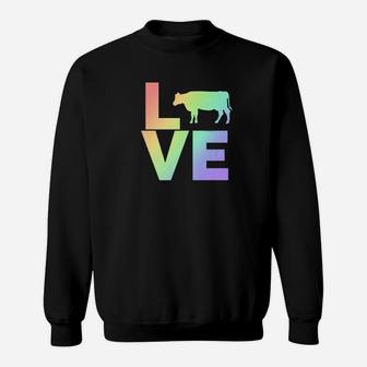 I Love Cows Pastel Rainbow Silhouette Cow Sweatshirt - Thegiftio UK