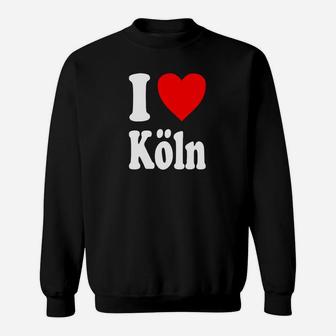 I Love Köln Sweatshirt mit Herz & Stadt-Motiv, Schwarzes Liebhaber Tee - Seseable