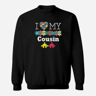 I Love My Autistic Cousin Autism Awareness Day Rainbow Sweatshirt - Monsterry
