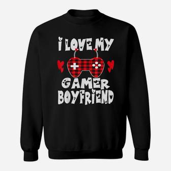 I Love My Gamer Boyfriend Controller Red Plaid Valentine Day Sweatshirt - Monsterry UK