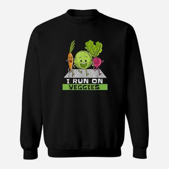 I Run On Veggies Funny Vegan Vegetarian Runner Gift Vegan Sweatshirt | Crazezy CA