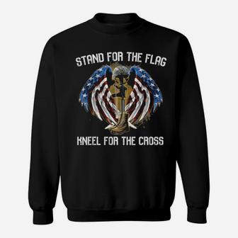 I Stand For The Flag And Kneel For The Cross Usa Flag Sweatshirt - Monsterry DE
