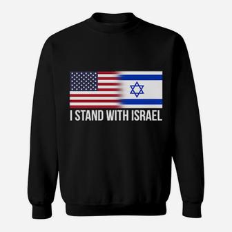 I Stand With Israel Patriotic Usa Israeli Flag Longsleeved Sweatshirt - Monsterry DE