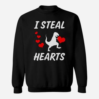 I Steal Hearts Funny Boys Valentines Day Trex Dino Sweatshirt - Seseable