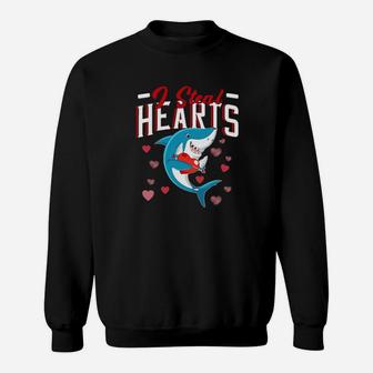 I Steal Hearts Shirt Valentines Day Boys Girls Gift Shark Sweatshirt - Monsterry